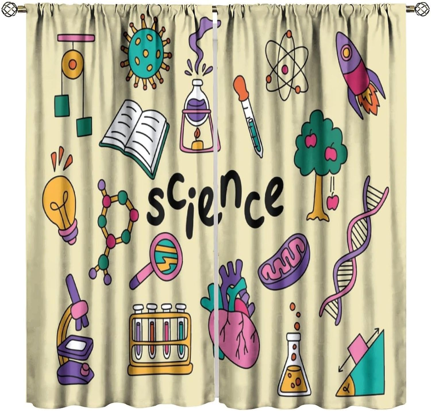 Science Nursery - ستائر بتصميم علمي (قطعتان) - لوحات